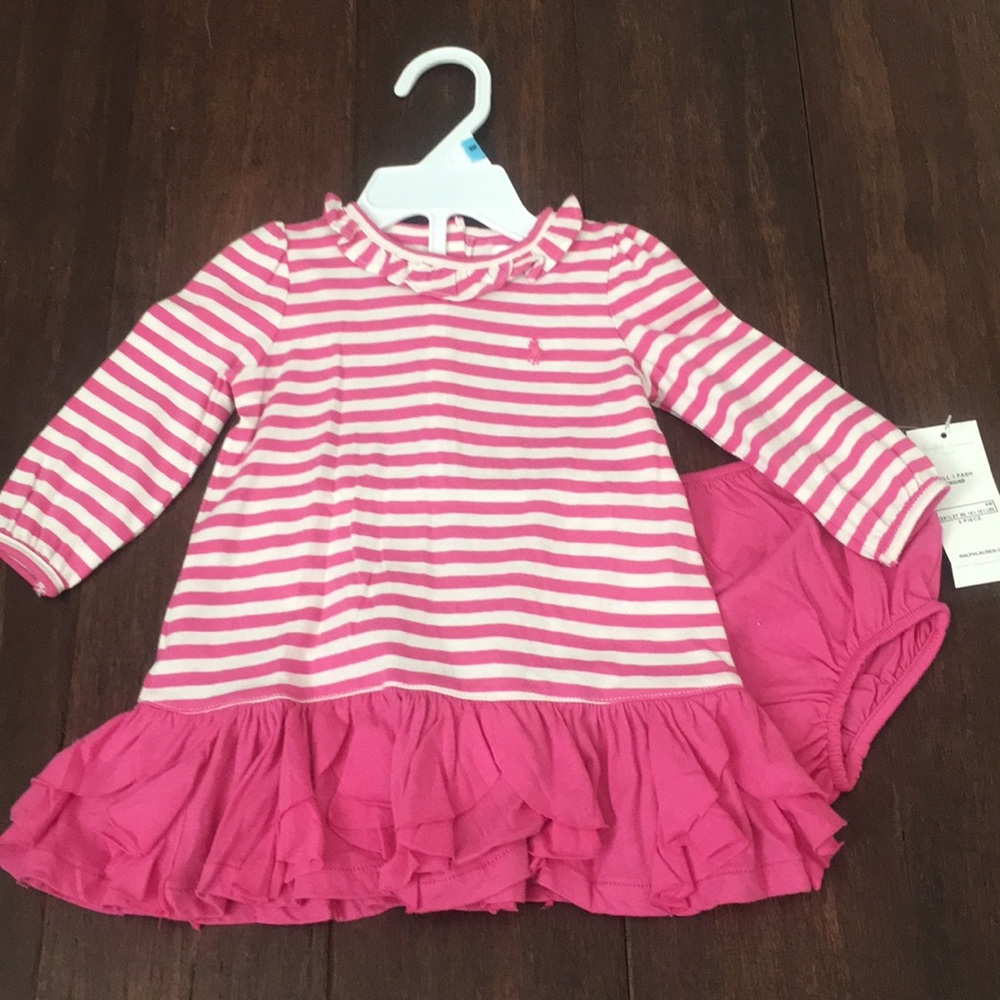 NWT Ralph Lauren Girls Pink Stripe Dress Size 6 Mo
